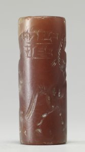 Mesopotamian - Cylinder Seal with Human-Headed Griffin Attacking a Horse - Walters 42444 - Side A