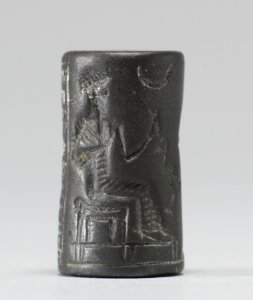 Mesopotamian - Cylinder Seal with a Seated Deity, Figures and Inscription - Walters 42599 - Side B