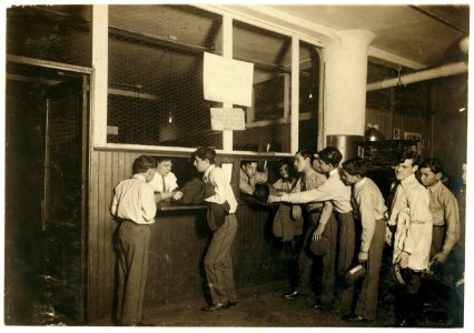 Messengers at the main office, Postal Telegraph Co., 283 B'way, turning in their uniforms at close of the day. The boys are carefully supervised and clothes are well kept. LOC nclc.03702