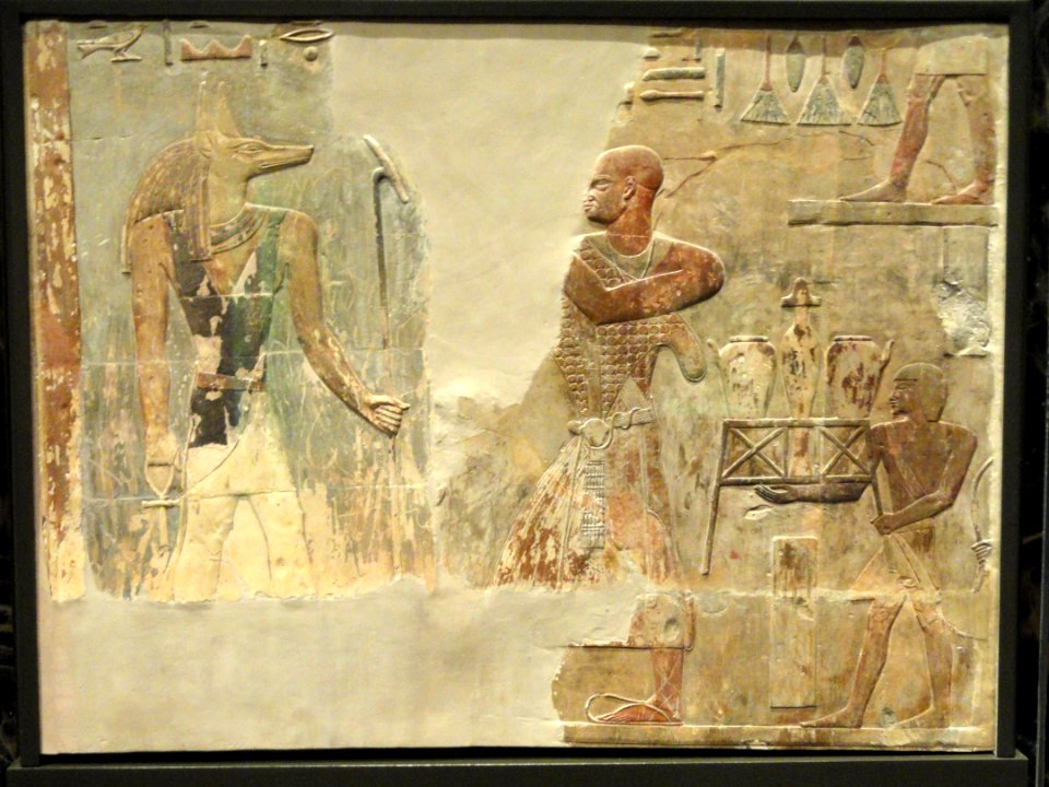 Mentuemhat and Anubis (relief), Thebes, late 25th to early 26th Dynasty, 665-650 BCE - Nelson-Atkins Museum of Art - DSC08146