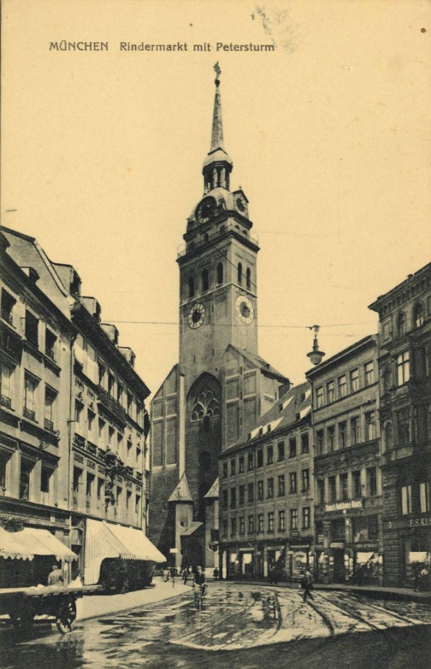 München, Bayern - Rindermarkt mit Petersturm (Zeno Ansichtskarten)
