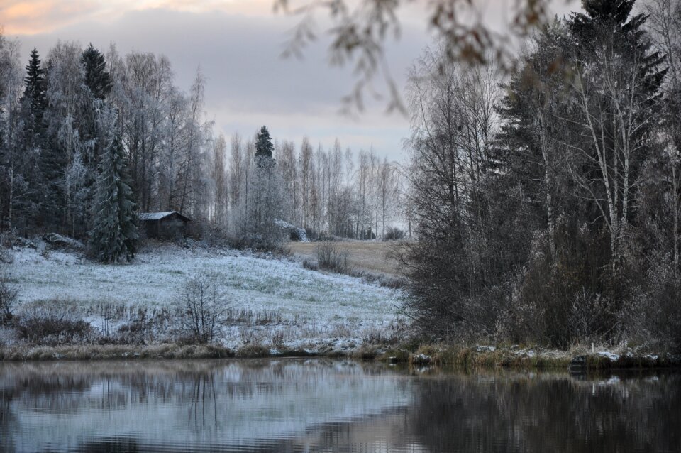 Landscape snow cottage