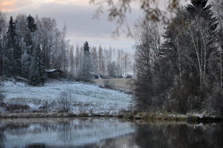 Landscape snow cottage