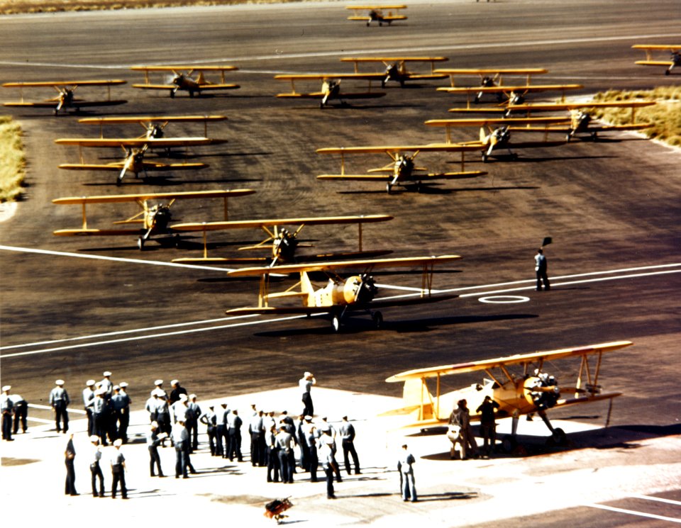 N2S and N3N training aircraft taxiing to the flight line at Naval Air Station Corpus Christi, circa in 1942 (80-G-K-15421)