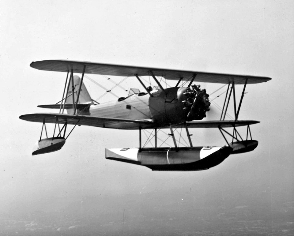 N3N-3 Yellow Peril trainer in flight near NAS Anacostia 1940