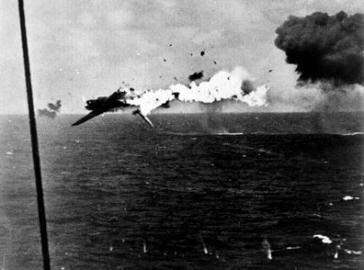 Nakajima B6N Tenzan is shot down by USS Yorktown (CV-10) off Kwajalein, 4 December 1943 (80-G-415001)