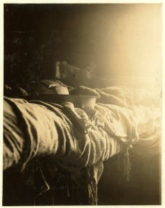 Name- Bedroom, 5 1-2 ft. x 6 1-2 ft. with one window 21' x 16 ' in which 3 persons sleep. Food was lying all over the bed unprotected and covered with flies. Large shack on Forsythe's Bog, LOC nclc.00076