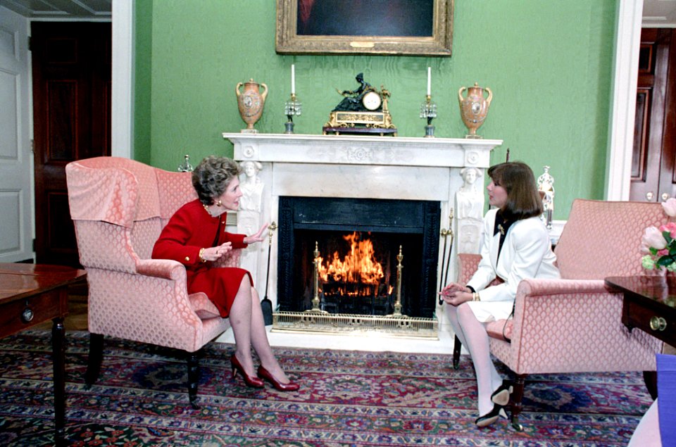 Nancy Reagan having tea with Mila Mulroney