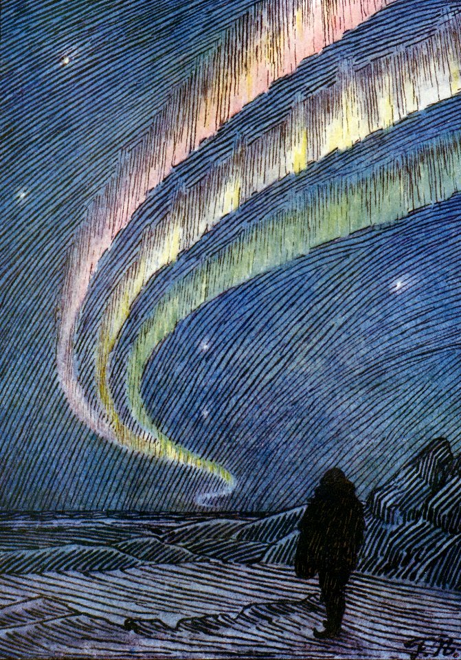 Nansen - Nord i Tåkeheimen, woodcut 1, coloured