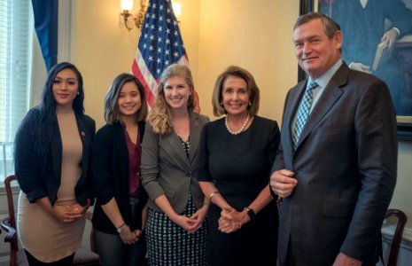 Nancy Pelosi with California State University Chancellor Tim White and members of Cal State Student Association