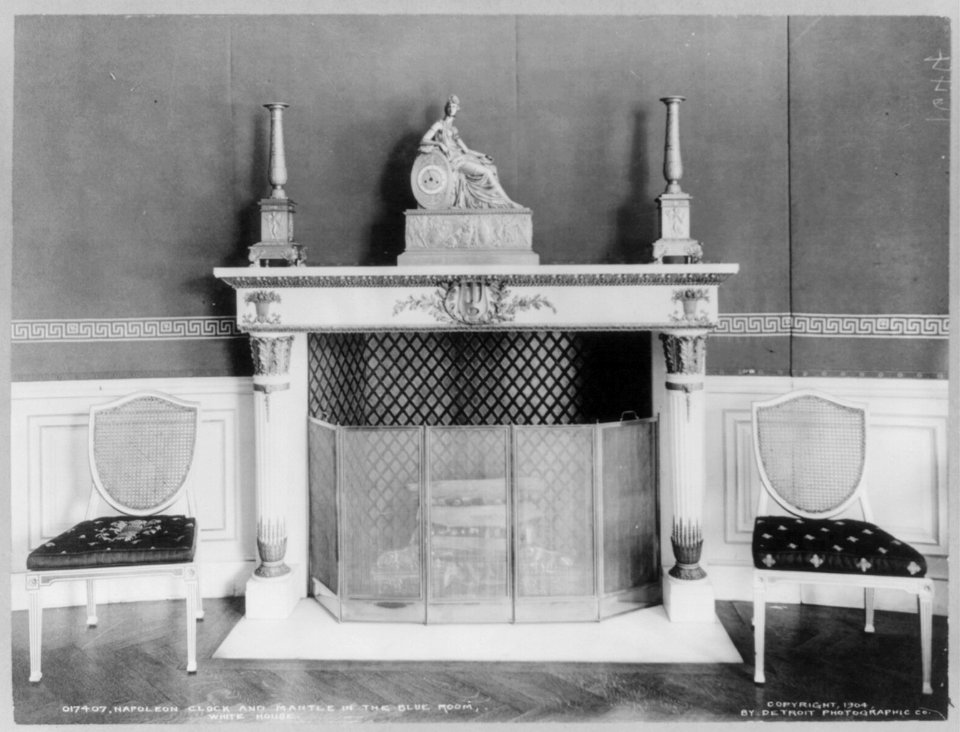 Napoleon clock and mantle in the Blue Room, White House LCCN2002705530