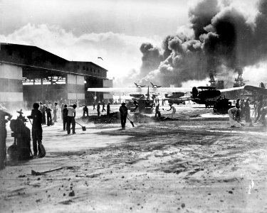 NAS Ford Island apron with planes during attack 1941