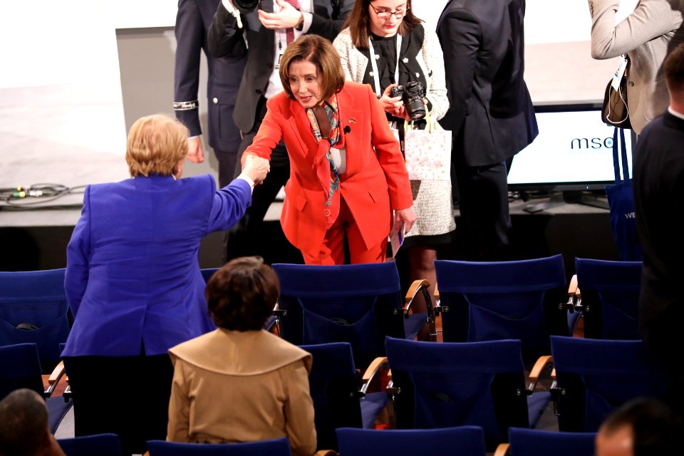 Nancy Pelosi and Madeleine Albright shake hands (49557201417)