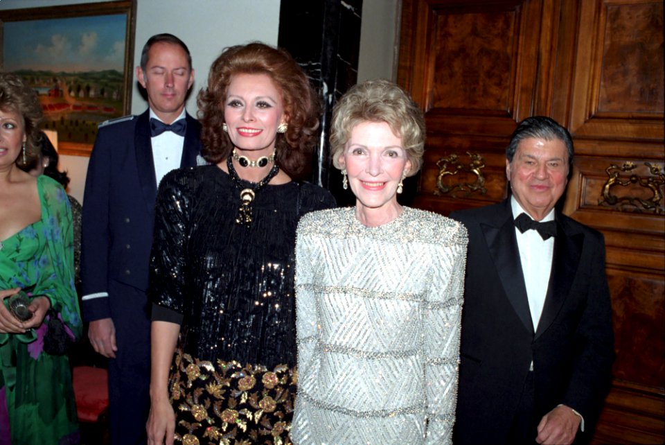 Nancy Reagan with Sophia Loren and Maxwell Rabb