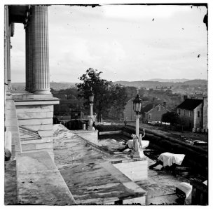 Nashville, Tenn. Steps of the Capitol with covered guns; vista of the city beyond LOC cwpb.02070