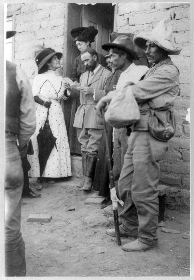 Mexican insurrection activities- Francisco Madero, with Mrs. Madero and Miss Campa, reading a peace message LCCN2007680851