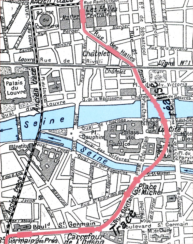 Metro de Paris - Trace ligne 4 Ile de la Cite
