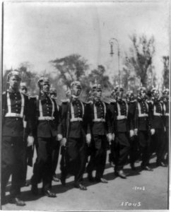 Mexico City - Feb. 1913- palace guard marching with spiked helmets and fixed bayonets LCCN2006685905