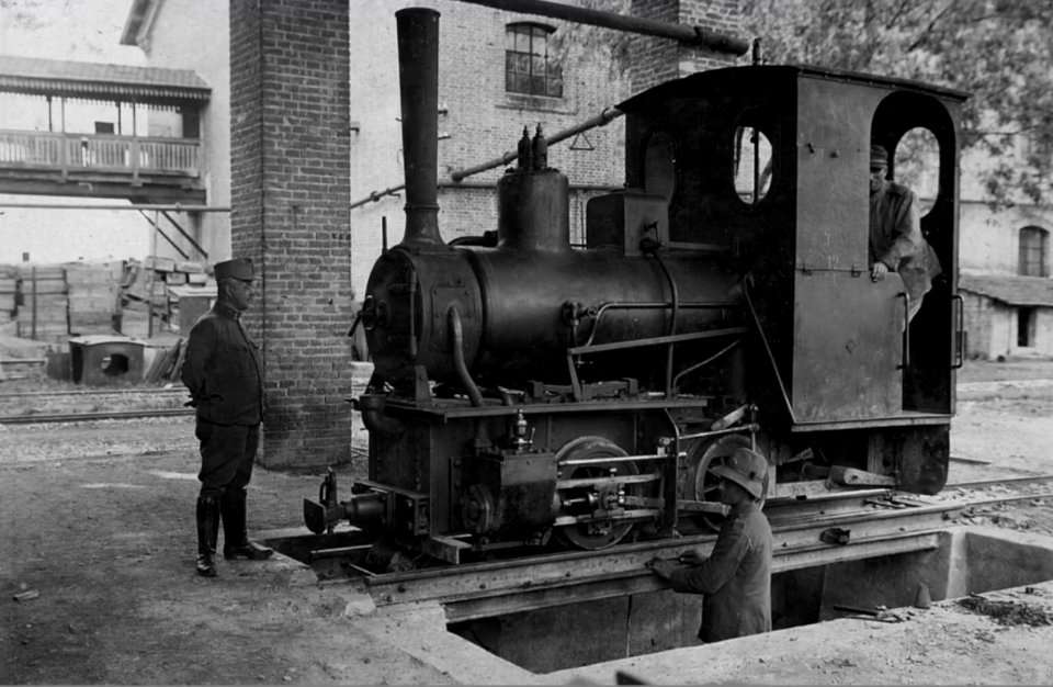 Narrow gauge steam locomotive during maintenance