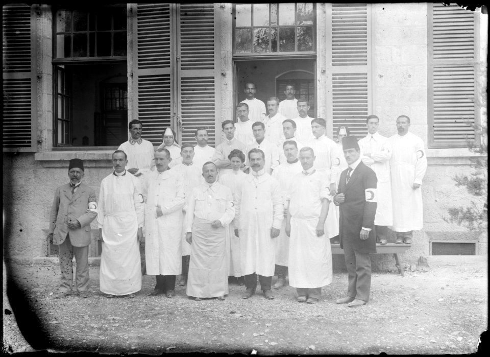 Nashat Bey and Red Crescent staff at the English Hospital, Jerusalem LOC matpc.08153