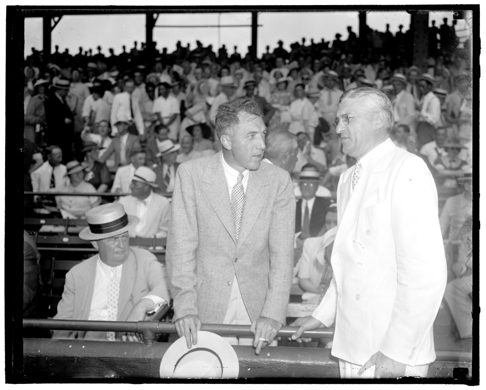 National and American League Presidents Ford Frick (NL left) and William Harridge (AL right) at Washington DC All-Star Game on July 9th 1937
