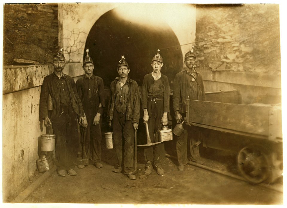 National Child Labor Committee. No. 92. Main entrance Gary W. Va. Mine. Miners going into mine 7 A.M. Boy beginning career as 'picker.' Will be in mine over 10 hours consecutively. 7 A.M. to LOC cph.3b21316