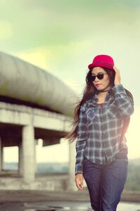 Indonesian women red hat afternoon