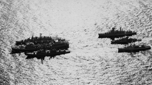 NATO Standing Naval Force Atlantic ships during an underway replenishment, in 1981