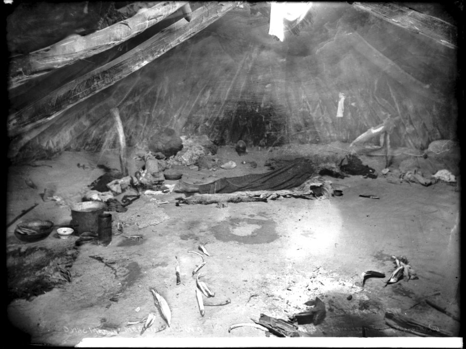 Navajo Indian dying in Medicine Man's hogan, ca.1898 (CHS-4726)