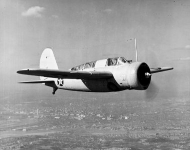 Naval Aircraft Factory SBN-1 in flight over Washington D.C. in February 1942