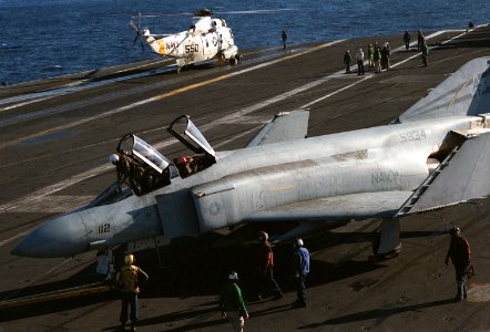 Naval Reserve F-4S and SH-3D on USS Eisenhower (CVN-69) 1985