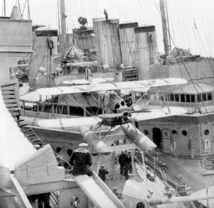 Naval Aircraft Factory TS-1 floatplane on USS Charles Ausburne (DD-294) c1923