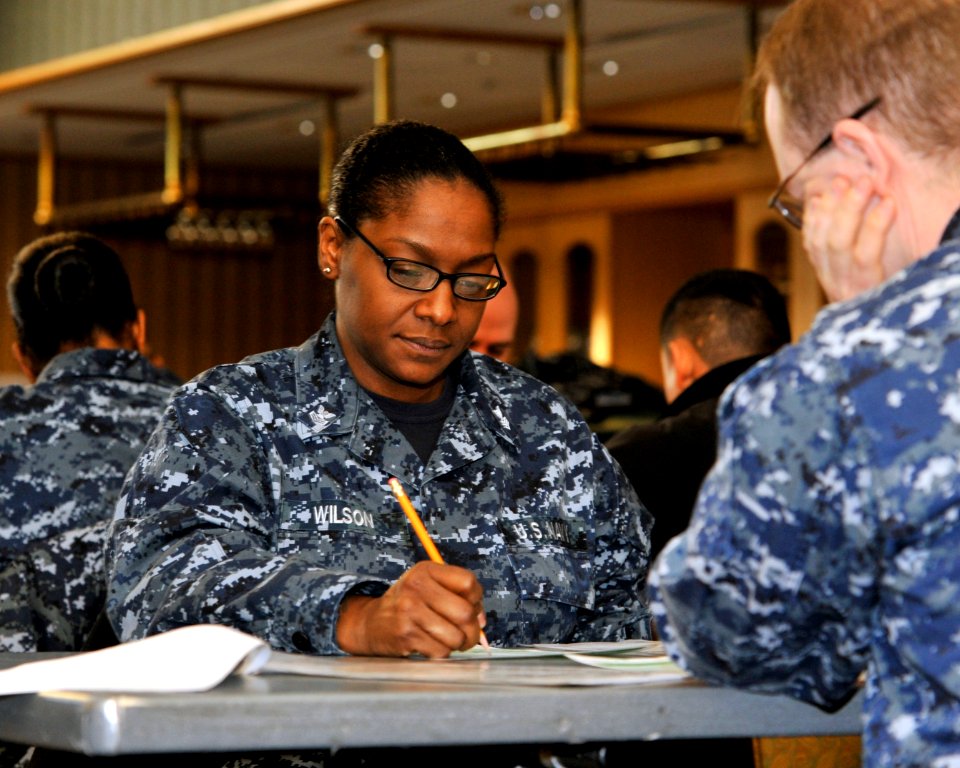 Navy Misawa sailors take Navy-wide E-7 exam 140114-N-DP652-017