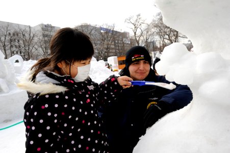 Navy Misawa snow team creating sculpture in Sapporo, Japan 130131-N-ZI955-098
