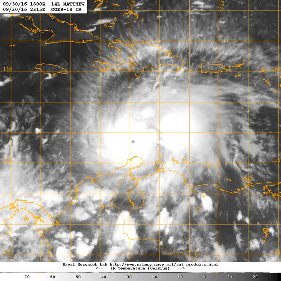Navy photo of Hurricane Matthew's approach to Haiti and Cuba, 160930-N-N0101-001
