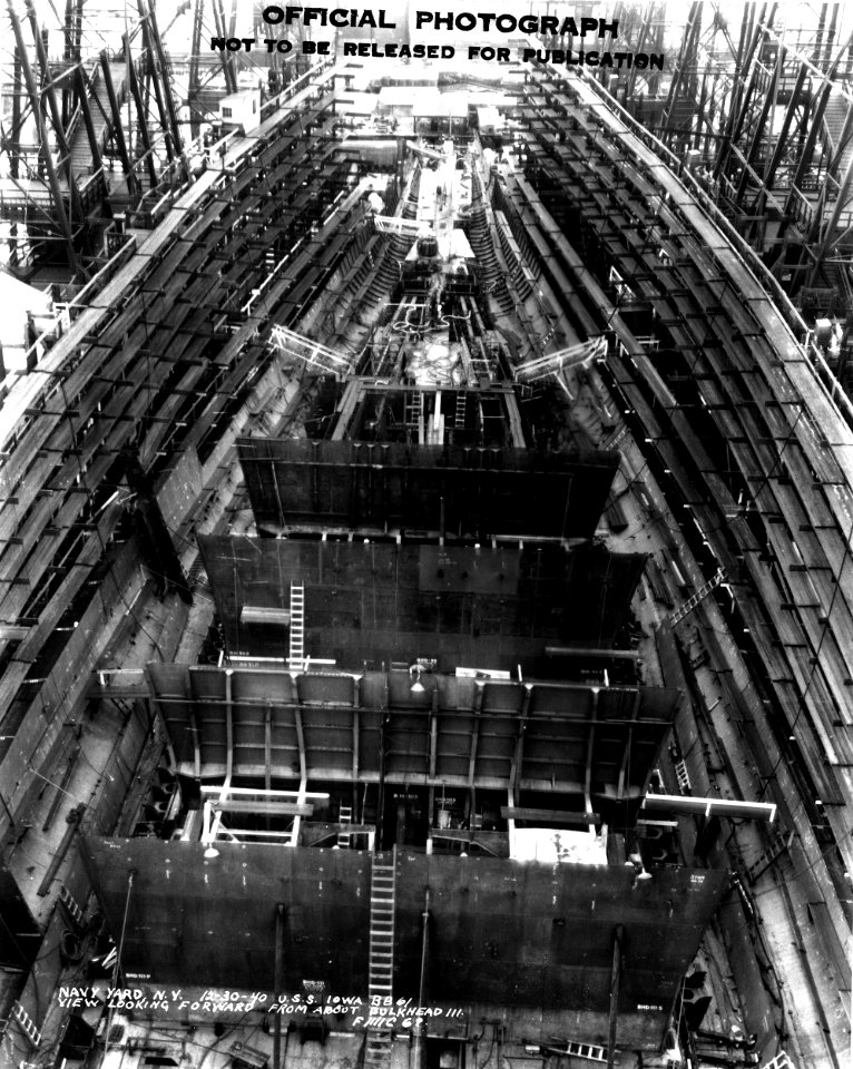 Navy Yard, N.Y. 12-30-40 U.S.S. Iowa BB61 view looking forward from Bulkhead III