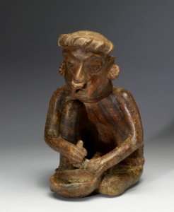 Nayarit - Polychrome Seated Old Female Figure with Bowl - Walters 482787