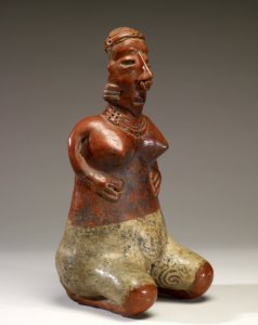 Nayarit - Kneeling Female Figure with Hands on Abdomen - Walters 482791 - Three Quarter