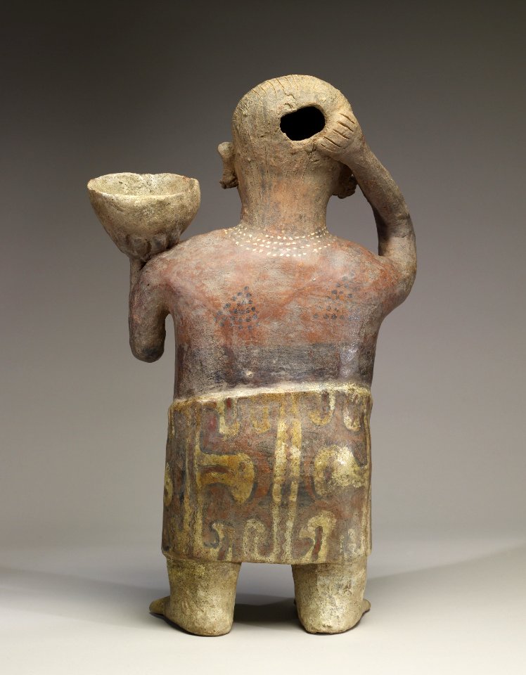 Nayarit - Polychrome Standing Female with Bowl on Shoulder - Walters 482795 - Back