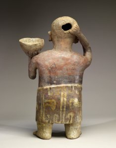 Nayarit - Polychrome Standing Female with Bowl on Shoulder - Walters 482795 - Back