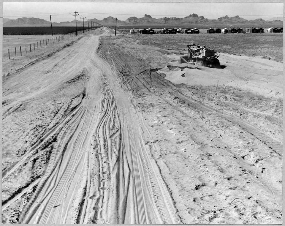 Near Eloy, Pinal County, Arizona. Shows bulldozer levelling more desert land for irrigation in Eloy . . . - NARA - 522221