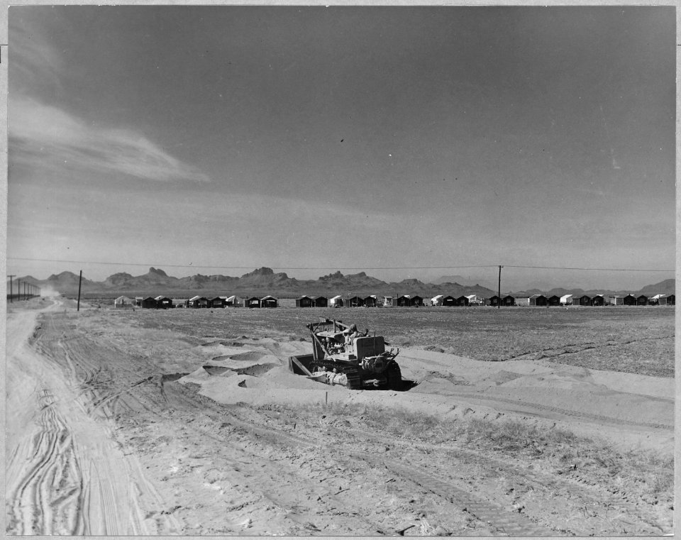 Near Eloy, Pinal County, Arizona. Shows bulldozer levelling more desert land for irrigation in Eloy . . . - NARA - 522220