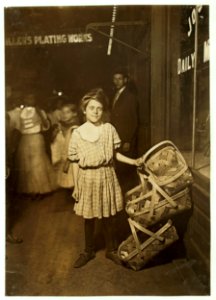 Nearly Sold Out! 'Basket ! Five Cents Each!' Antoinette Siminger, 12 years old, 4219 Glenway Ave., Price Hill, Sixth St., Market, Cincinnati. 10 P.M. Had been selling since morning. LOC nclc.03198