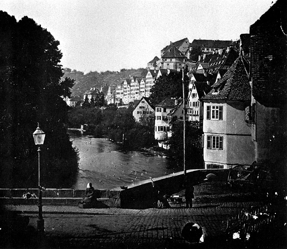 Neckarpartie mit Hölderlinturm vor dem Brand 1875
