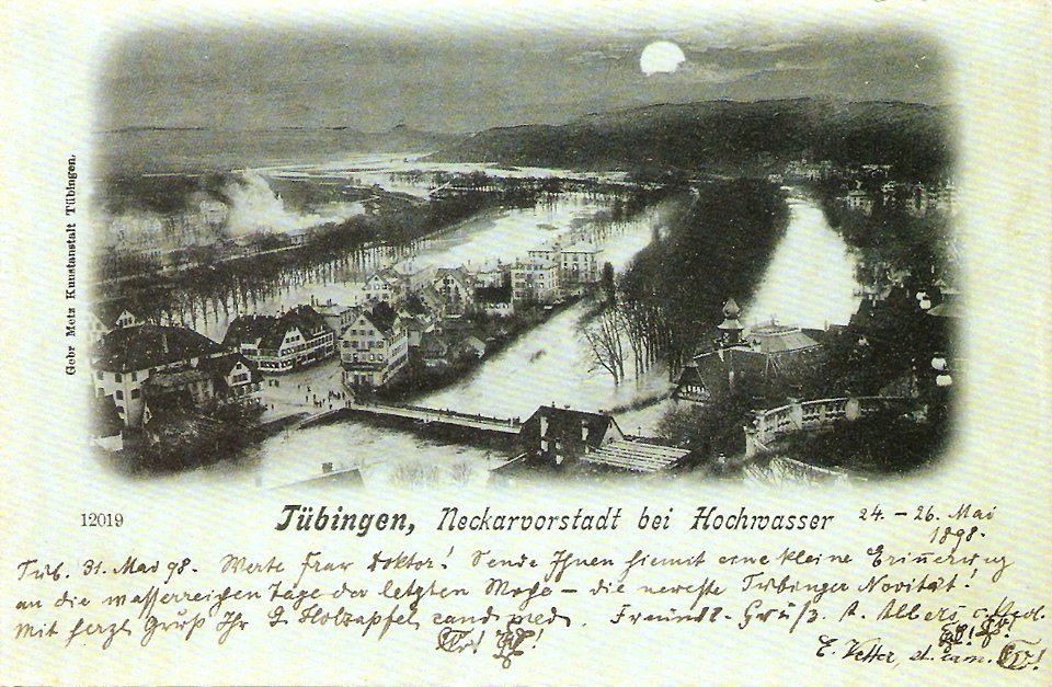 Neckarvorstadt bei Hochwasser 24.–26. Mai 1908 (AK 12019 Gebr. Metz TPk054)