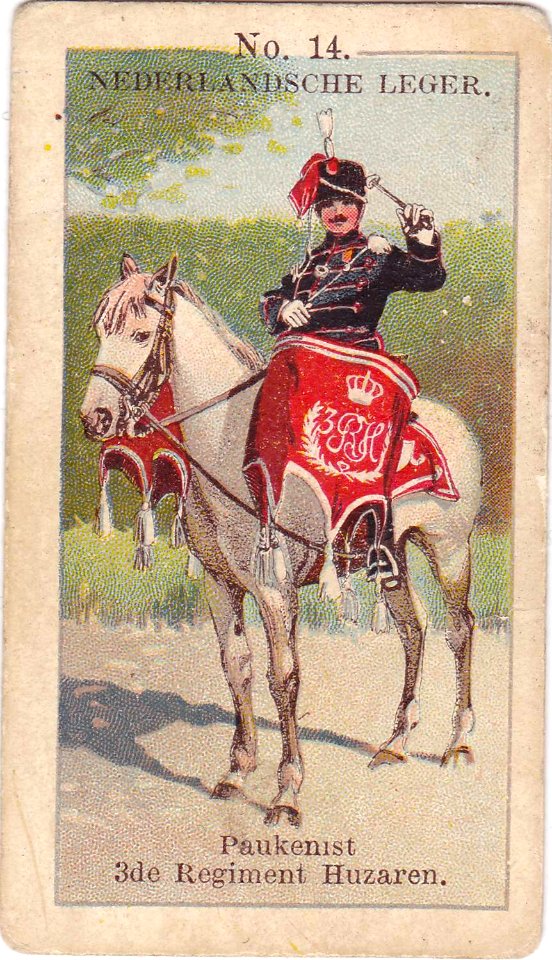Nederlandsche leger No. 14. Paukenist 3de Regiment Huzaren.