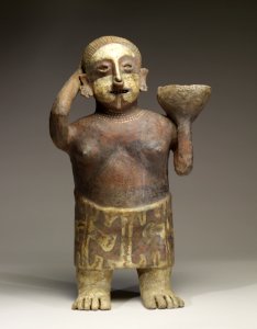 Nayarit - Polychrome Standing Female with Bowl on Shoulder - Walters 482795