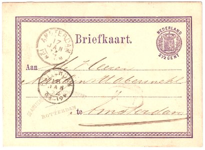 Netherlands 1874-01-16 postal card Rotterdam-Amsterdam G3