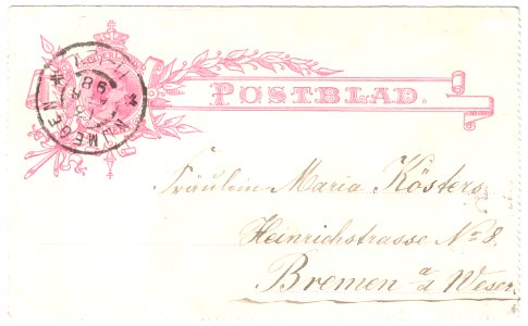Netherlands 1896 lettercard 12.5c used G7x Nijmegen-Bremen