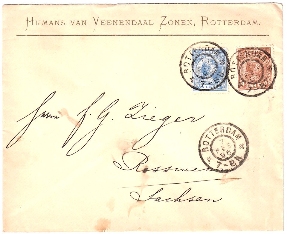 Netherlands 1896-02-07 cover Rotterdam-Rosswein